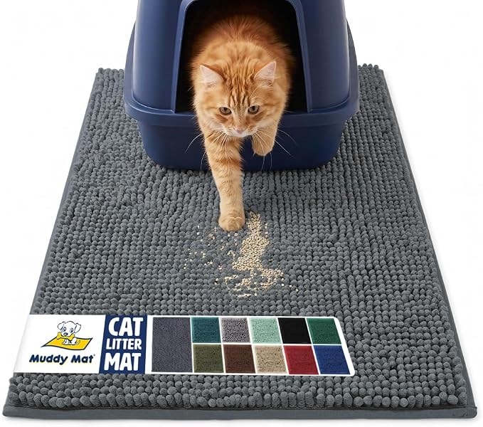 Muddy Mat® | Large Cat Litter Mat 36"x60", Litter Trapping Mat, Super Absorbent Scatter Control, Soft on Paws, Slip Resistant Washable Litter Mat, Traps Litter, Protects Floors, Charcoal