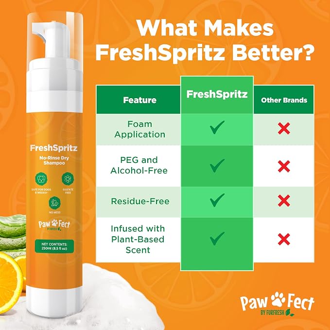 Pawefect, FreshSpritz Waterless Foaming Pet Shampoo for Dogs, Cats & Pets | A Canadian Company, No-Rinse Wash for other small Pets, Odor & Dander Control, Plant-Based Scent, Fast Drying, 8.5 fl oz