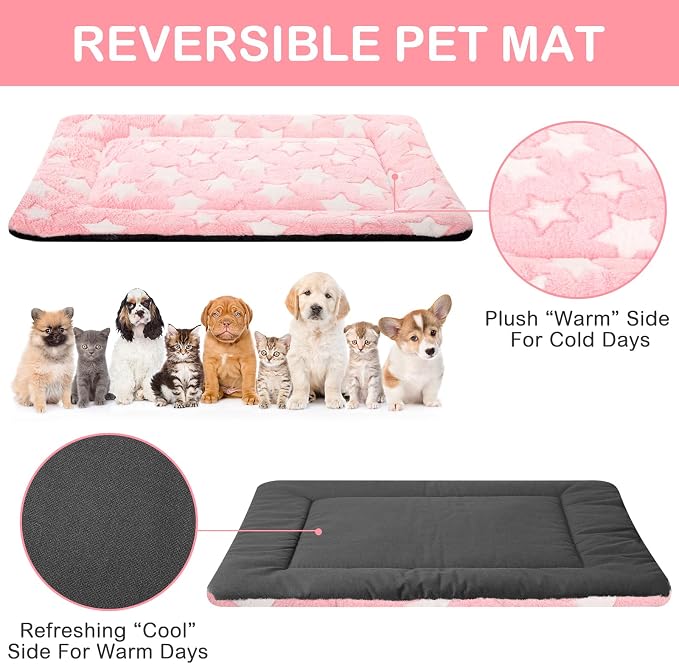 4 Pcs Dog Crate Pads Soft Warm,18 x 24 x 1.6 Inch,Star,Colorful | Ultra Soft Warm Washable Anti-slip Kennel Bed Mat for Pets,Reversible Replaceable,for Small Medium Large Dogs and Cats