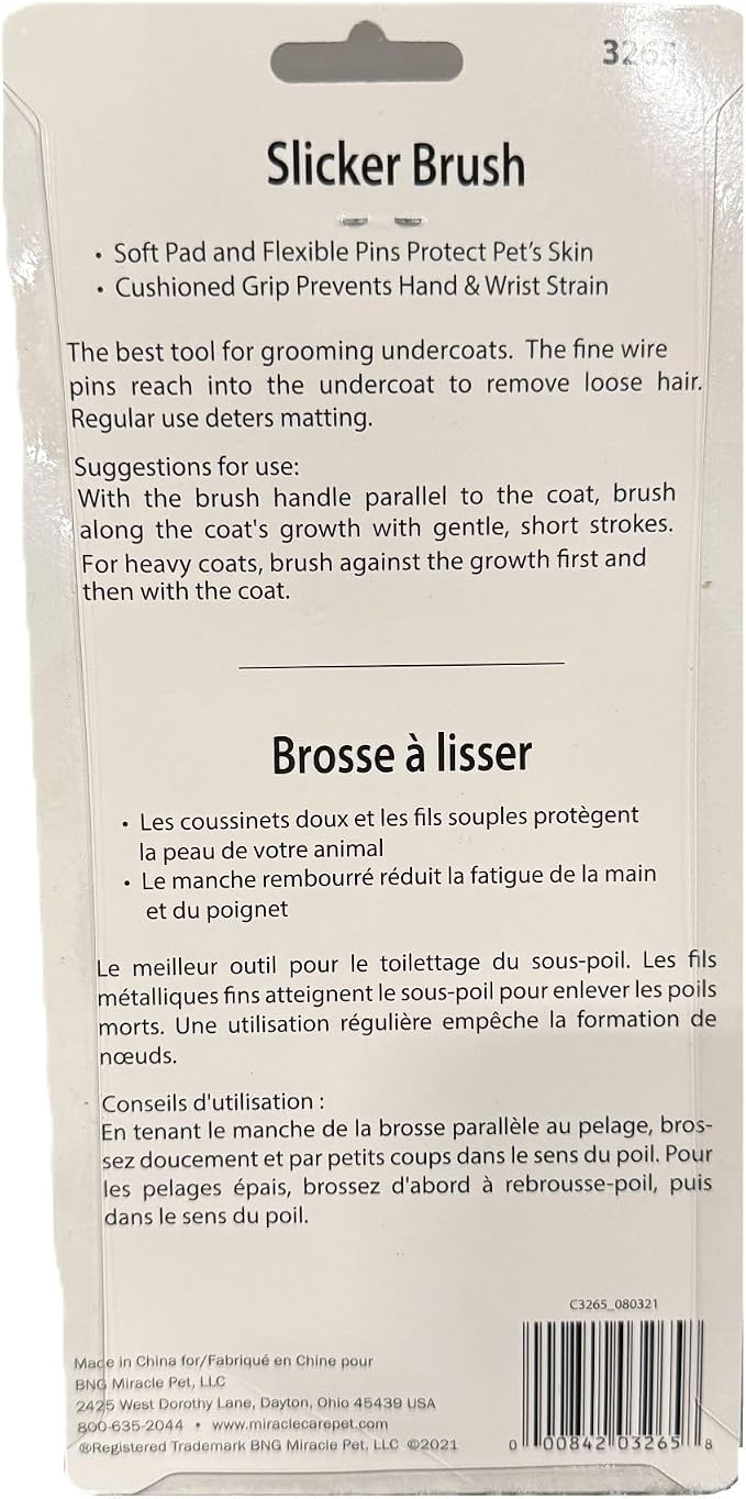 Miracle Care Slicker Brush for Dogs and Cats, Pet Hair Brush for Shedding, Removes Loose Undercoat, Ergonomic Handle, Smaller Head for Small Dogs and Cats