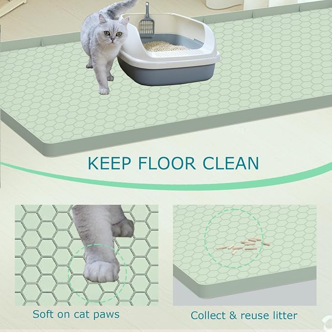 Cat Litter Mat for Litter Box, Silicone Large Cat Litter Trapping Mat - 25x19 in, Waterproof & Non-Slip, Durable & Easy Clean, Green