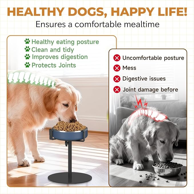 Oppro Elevated Dog Bowl Stand, Adjustable Height 8-16in, Width 6-10in | Extra-Stable Tall Single Lifted Food Holder for Large Medium Size Breeds, Metal Non-Slip Raised Dish Riser Pet Water Feeder