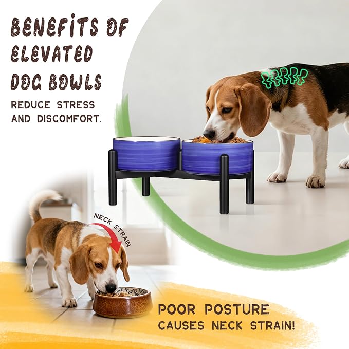 Ceramic Elevated Dog Bowl Set, 6.1''Raised Dog Food and Water Bowl Set with Non-Slip Stainless Steel Stand, Double Raised Dish for Small and Medium Breed, 3.5 Cups / 22 Fl Oz, Red