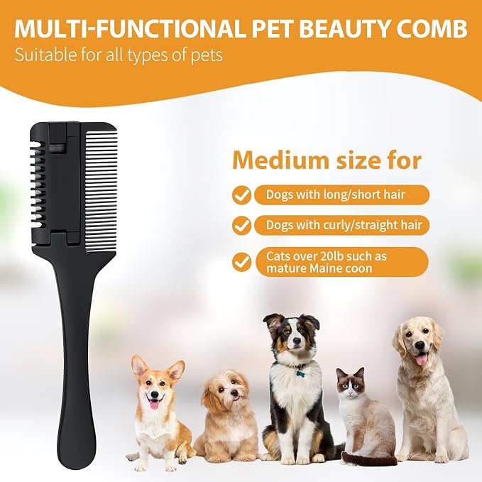2-in-1 Pet Grooming Comb for Dogs and Cats - 2 Combs with 20 Extra Blades for Trimming and Grooming | 2 in 1 Trimming&Grooming, Dog Cat Brush that Cuts Hair, Hair Cutter Comb for Dog Cat, Pet Hair Trimmer Grooming Comb Dog Cat