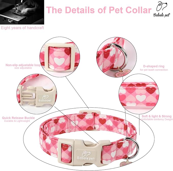 Valentines Dog Collar for Giant Large Dogs - Cute Valentine Pink Hearts Girl Dog Collars, Adjustable Girly Puppy Collar with Quick Release Buckle for Female Dogs XL