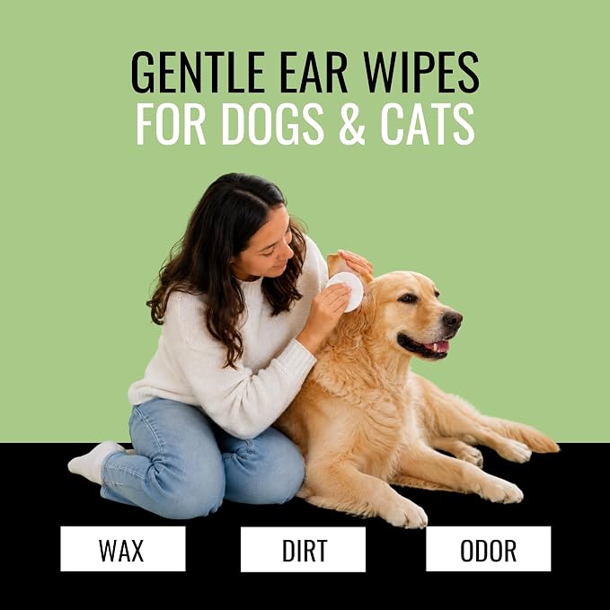 NOVEHA 300PCs Dog Ear Cleaner Wipes, Daily Ear Cleaner for Dogs & Cats - Stop Ear Itching with Aloe, Eucalyptus & Witch Hazel Ear Wipes for Dogs - for Odor Control, Dirt and Wax Removal, Unscented