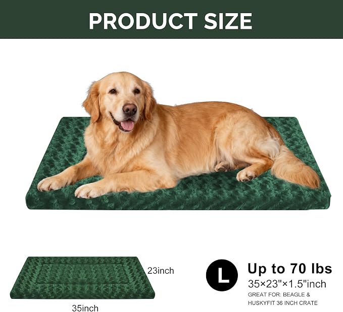 Dog Beds Crate Pad, Dog Bed Mat for Large Dogs Sleeping, Soft, Durable, Washable & Anti-Slip Crate Pads, Reversible Kennel Mat (Magic Circle Green, L(35”*24“*1.5”))