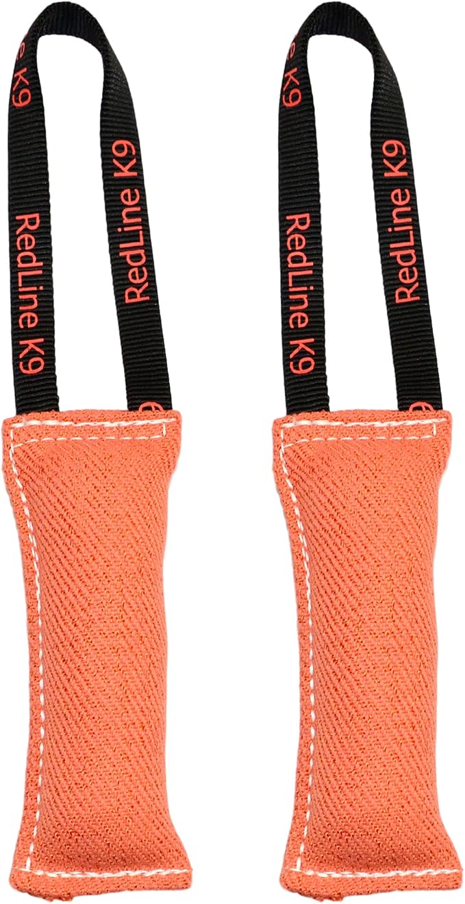 Redline K9 French Linen Tug Toy (3" x 8") 1 Handle Bundle of 2 (Orange)