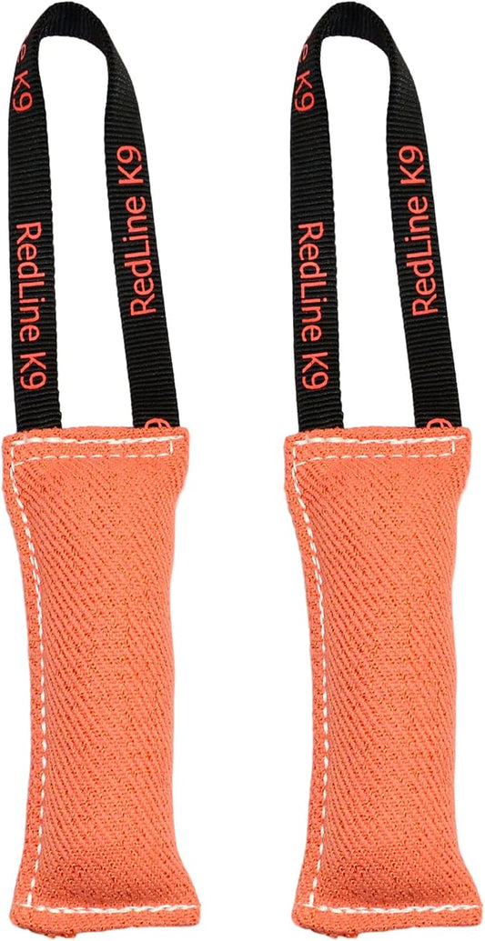 Redline K9 French Linen Tug Toy (3" x 8") 1 Handle Bundle of 2 (Orange)