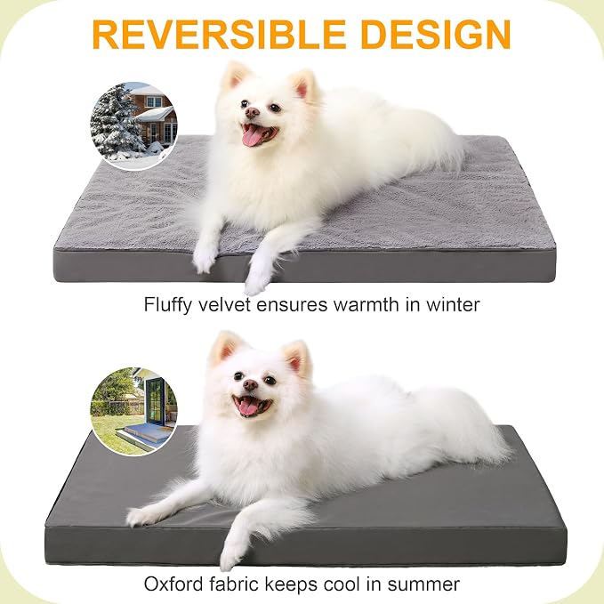 KSIIA Orthopedic Dog Bed for Small Dogs with Waterproof, Dark Grey, 23x17 | Deluxe Soft Plush Dog Crate Bed, Washable Pet Mat with Removable Cover & Egg Crate Foam for Small Dogs Sleeping & Relaxing