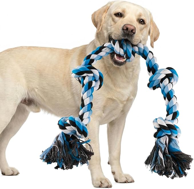 Bmag Dog Rope Toys for Aggressive Chewers, Interactive Heavy Duty Dog Toys for Medium Large Dogs, Tough Twisted Rope Toy with 5 Knots (Blud)