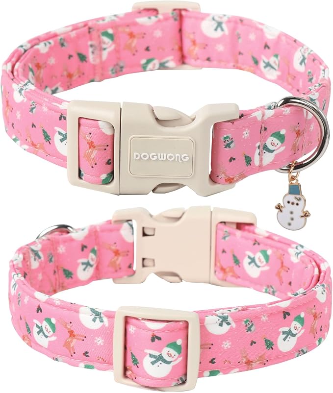 DOGWONG Christmas Snowman Dog Collar- Cute Designer Christmas Blue Dog Collars Adjustable Christmas Deer Dog Collars for Small Medium Large Dogs S
