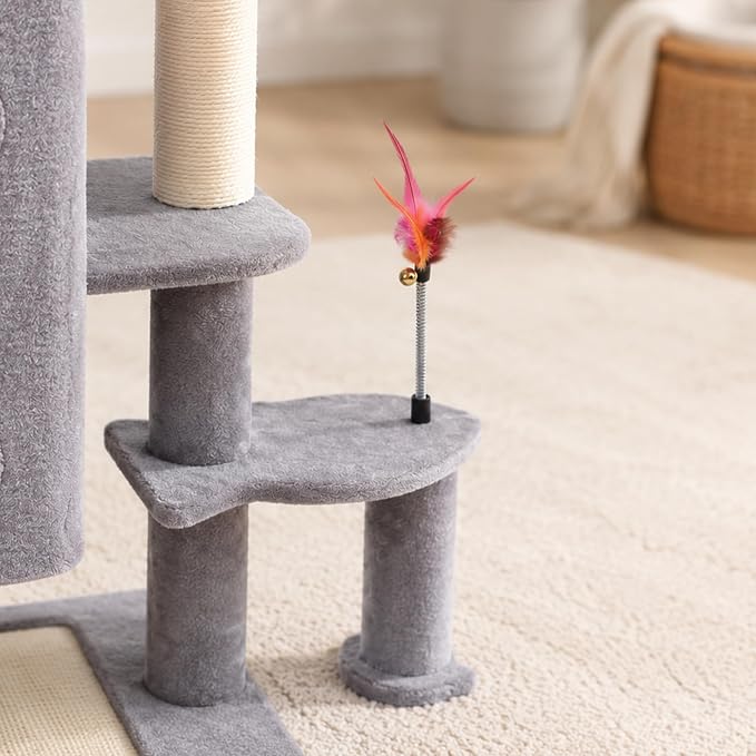 HUITREE 45in Cat Tree Tower with Big Condo for Indoor Cats,Cat Tower with Scratching Post,Scratching Board and Cat Toys,Multi-Level,Small Space,Transformer Cat Tree (336G)
