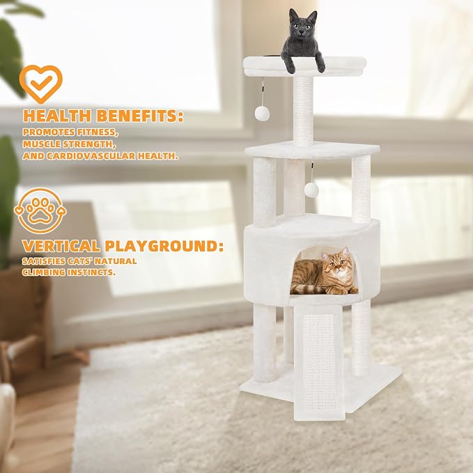 HUITREE 45in Cat Tree Tower with Big Condo for Indoor Kitten,Cat Tower with Scratching Post,Scratching Board and Cat Toys,Multi-Level,Small Space,Transformer Cat Tree, Beige(New)