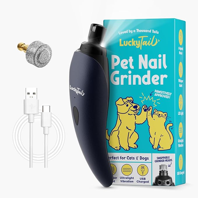 Pet Nail Grinder for Dogs and Cats - Super Quiet and Low Vibration Electric Dog Nail Grinder with 2 LED Lights - USB Rechargeable and Cordless - 2 Speeds - Small to Large Pets - Dark Blue