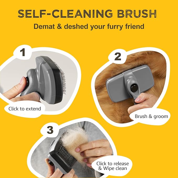 Deshedding Dog Brush for Shedding – Self Clean Cat Brush Deshedding & Grooming Tool for Long Haired and Short Haired Dogs, Slicker Brushes for Dogs, Skin-Friendly, Retractable Bristles, Easy to Clean