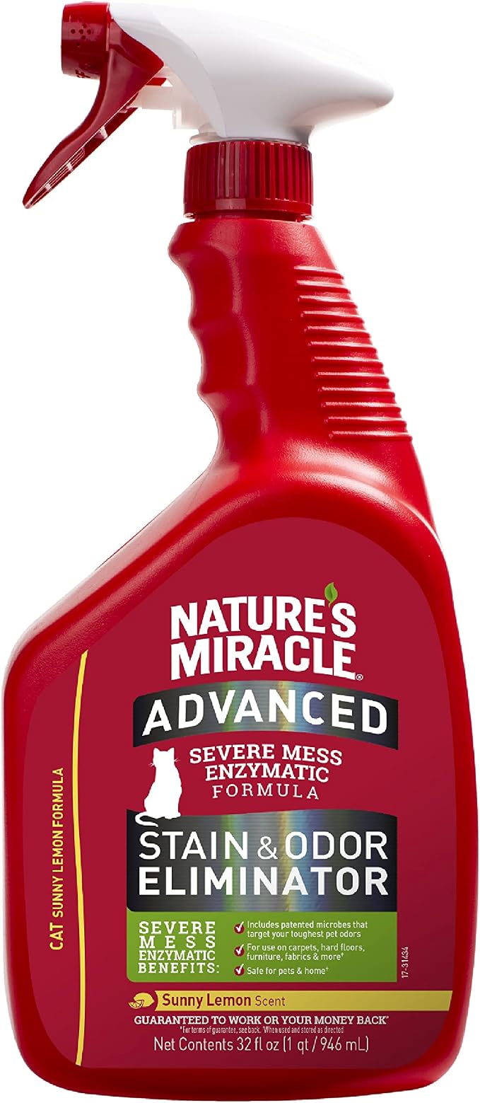 Nature’s Miracle Advanced Cat Stain & Odor Eliminator, Severe Mess, 32 oz | Enzymatic Cleaner Eliminates the Toughest Cat Messes, For Use on Multiple Surfaces, Safe For Pets and Home*, Fresh Scent