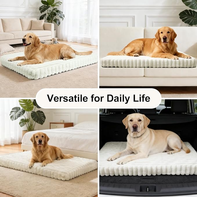 Dog Crate Bed Cream 34.6"x22.8" | Flat Dog Crate Bed Waterproof for Meduim Small Dogs Pet Beds with Plush Removable Washable Cover Anti Slip Bottom for Indoor