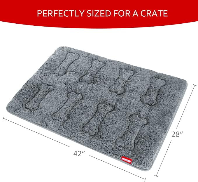Dog Bed Crate Mat(42" X 28") 2 Pack, Soft Plush Dog Bed Pad | Machine Washable Crate Pad, Dog Sleeping Mat with Anti Slip Bottom, Grey