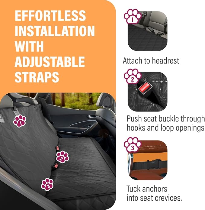 Active Pets Black XL Dog Car Hammock Back Seat Cover, Waterproof Backseat Cover Protector for Truck Bench Rear of Sedans or SUVs, Essential Pet Supplies Vacuum or Wipe Clean, Machine Washable