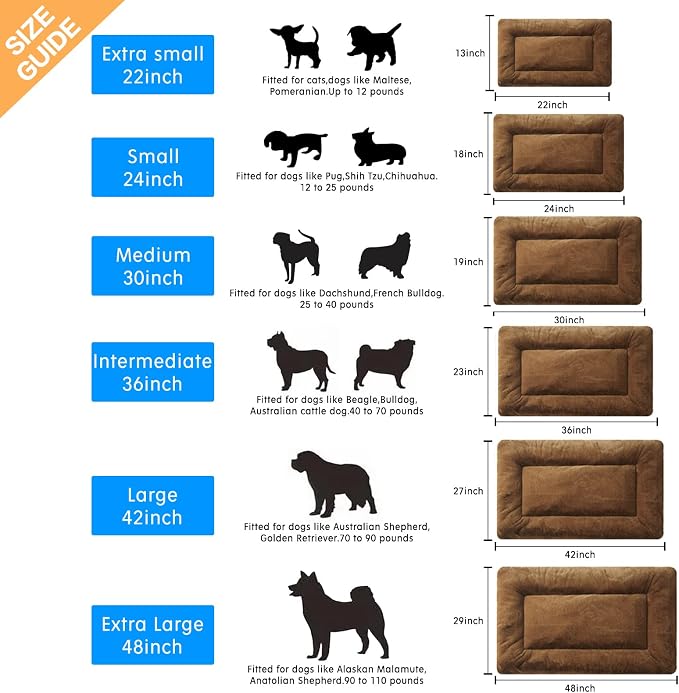 Dog Crate Pad Washable Dog Bed for Crate Small Cozy Mat 22-Inch Brown | Ultra Soft Kennel Pad,Anti-Slip Bottom,Fits for Most Metal Crates,Comfortable Sleeping Pet Mat