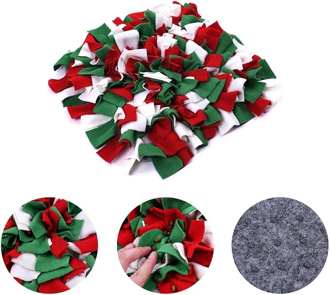 Pet Fleece Snuffle Mat Square Shape Foraging Mats Interactive Feeding Toy Anti Slip Slow Feeder Treat Dispenser for Dog Rabbit Guinea Pig (Green/White/Red)