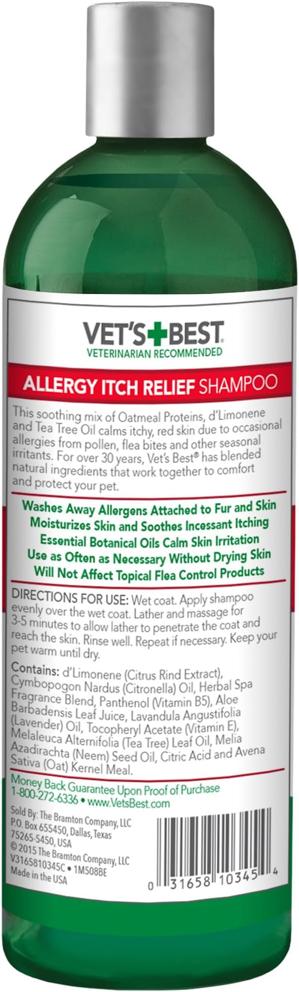 Vet's Best Allergy Itch Relief Dog Shampoo with Oatmeal, Aid Itching, 16 oz | Oatmeal Dog Shampoo, Helps Relieve Seasonal Itching & Skin Irritation, Cleans, Moisturizes & Freshens Coat