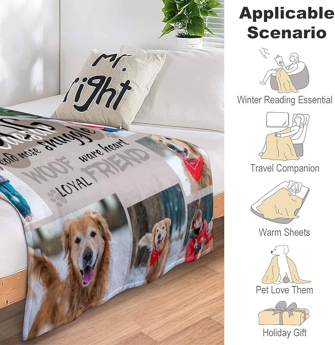 Artsadd Personalized Blanket with Picture in Memory of Dog Custom Photo Blanket Memorial Pet Loss Sympathy Gift