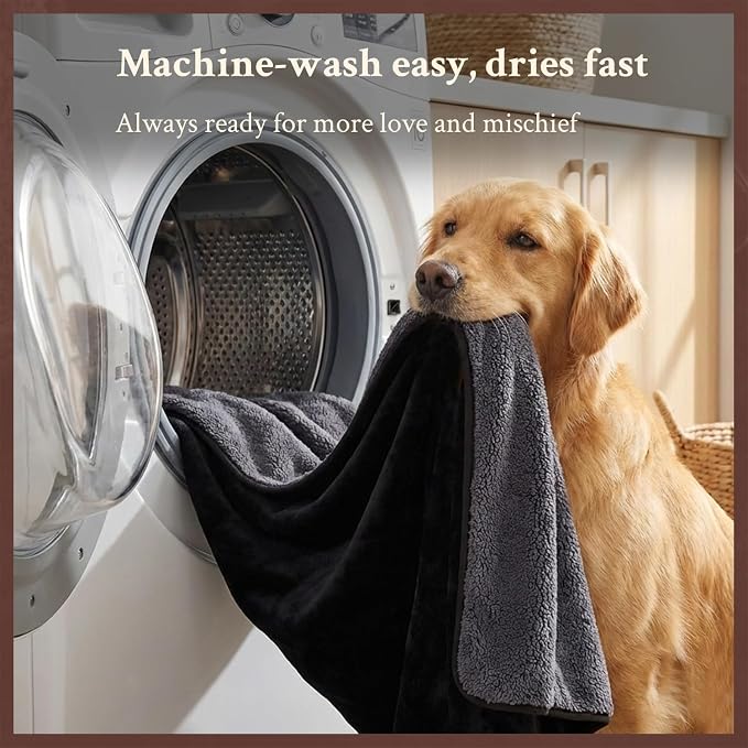 Waterproof Blanket for Bed, Couch, Sofa - Plush Throw Blanket to Protect Furniture, Stain Resistant, Leak-Proof, Double-Sided Flannel & Sherpa Fleece, Reversible Black & Grey, 40"x60"
