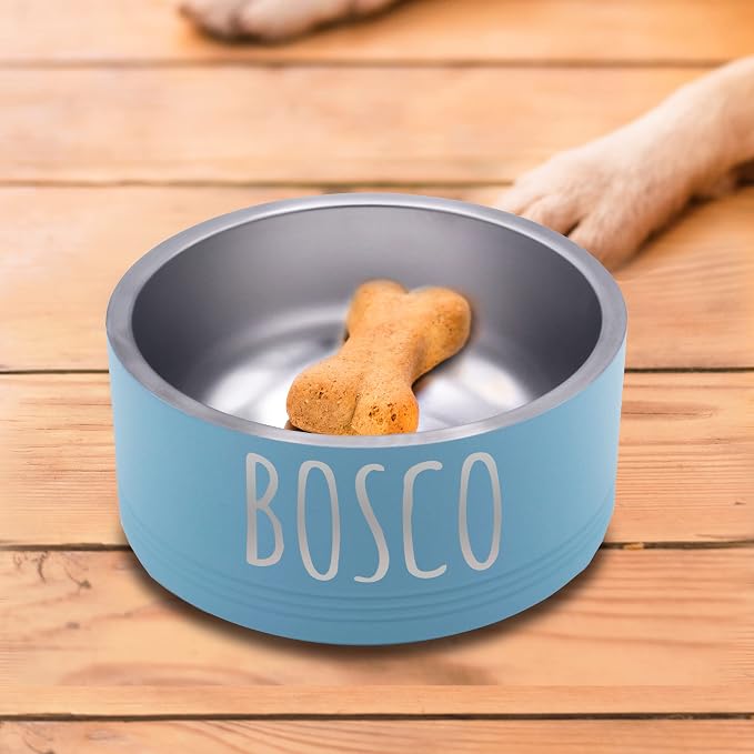 My Personal Memories Custom Personalized Stainless Steel Dog or Cat Bowl for Water and Food - Engraved Pet Bowl with Non Slip Bottom (Medium - 32 Ounces, Teal Blue)