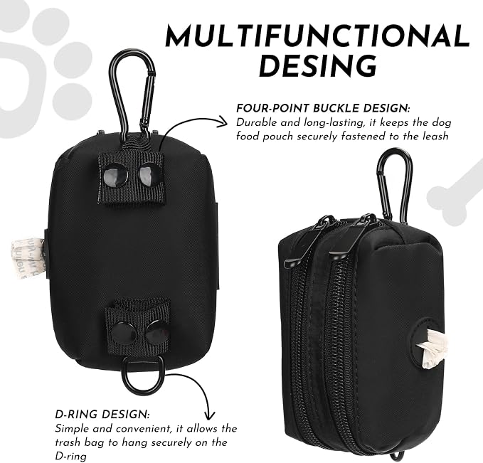 Dog Training Treat Pouch, Treat Bag Fanny Pack with Double-Zip Pocket and Four-Button Closure Waterproof Durable Dog Treat Pouch with 1 Roll of Dog Waste Bags