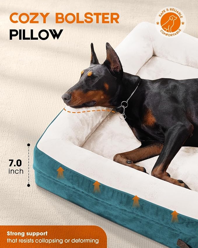 Upvilla Large Orthopedic Dog Bed, Four-Sided Cushioned Egg-Shaped Foam Dog Sofa, Waterproof Removable Cover, Pet Sofa Bed with Non-Slip Base, Large Pet Bed,Blue