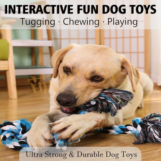 XIGOU Dog Rope Toys for Large Dogs Aggressive Chewers, Dog Chew Toys for Large Breed Indestructible, Heavy Duty Tough 3 Feet 5 Knots Dog Toy, Sturdy Rope toy for Dogs Tug of War Dog Toy Teeth Cleaning