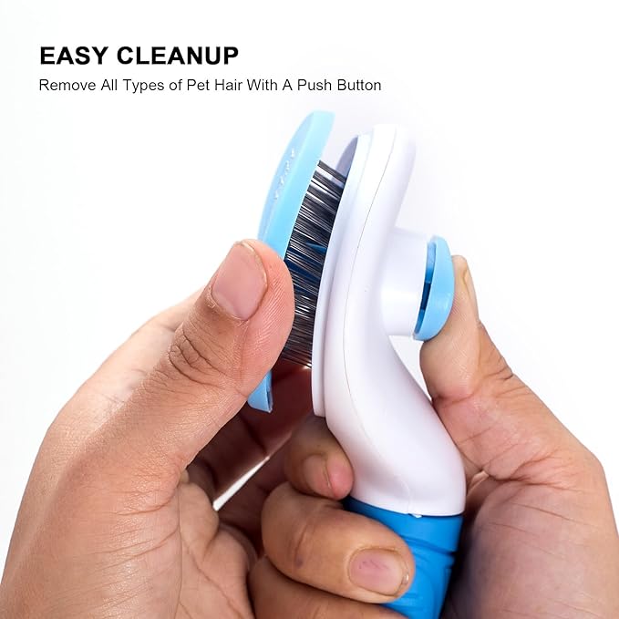 Aogeili Self-Clean Slicker Brush, Deshedding Comb for Dogs Cats Rabbits | One-Click Release Removes Loose Undercoat, Mats & Tangles, for Long & Short Hair Shedding Pets