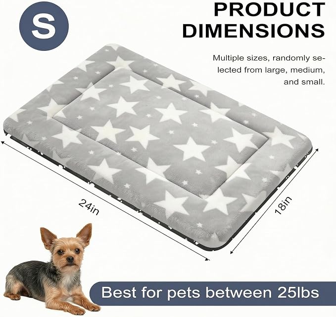 Dog Bed Mat, Reversible Crate Pad & Cute Dog Bed - Machine Washable Kennel Mat with Ultra Soft (Big&Small Stars Gray, 24" L*18" W*1.5" Th)