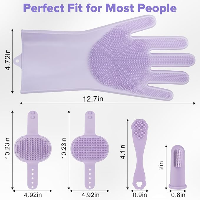 Augwind 6PCS Grooming & Bath Supplies for Dogs, Cats | Dog Washing Gloves | Dog Bath Brush | Dog Shower Brush | Pet Grooming Gloves | Dog Grooming kit | Pet Supplies for Showerhead & Sprayer (Purple)