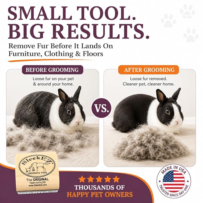SleekEZ Cat Brush for Shedding - Deshedding Brush for Cats - Patented Grooming Tool for Removing Loose Fur, Undercoat & Hair - Made in USA - Works on Short, Medium & Long Coats