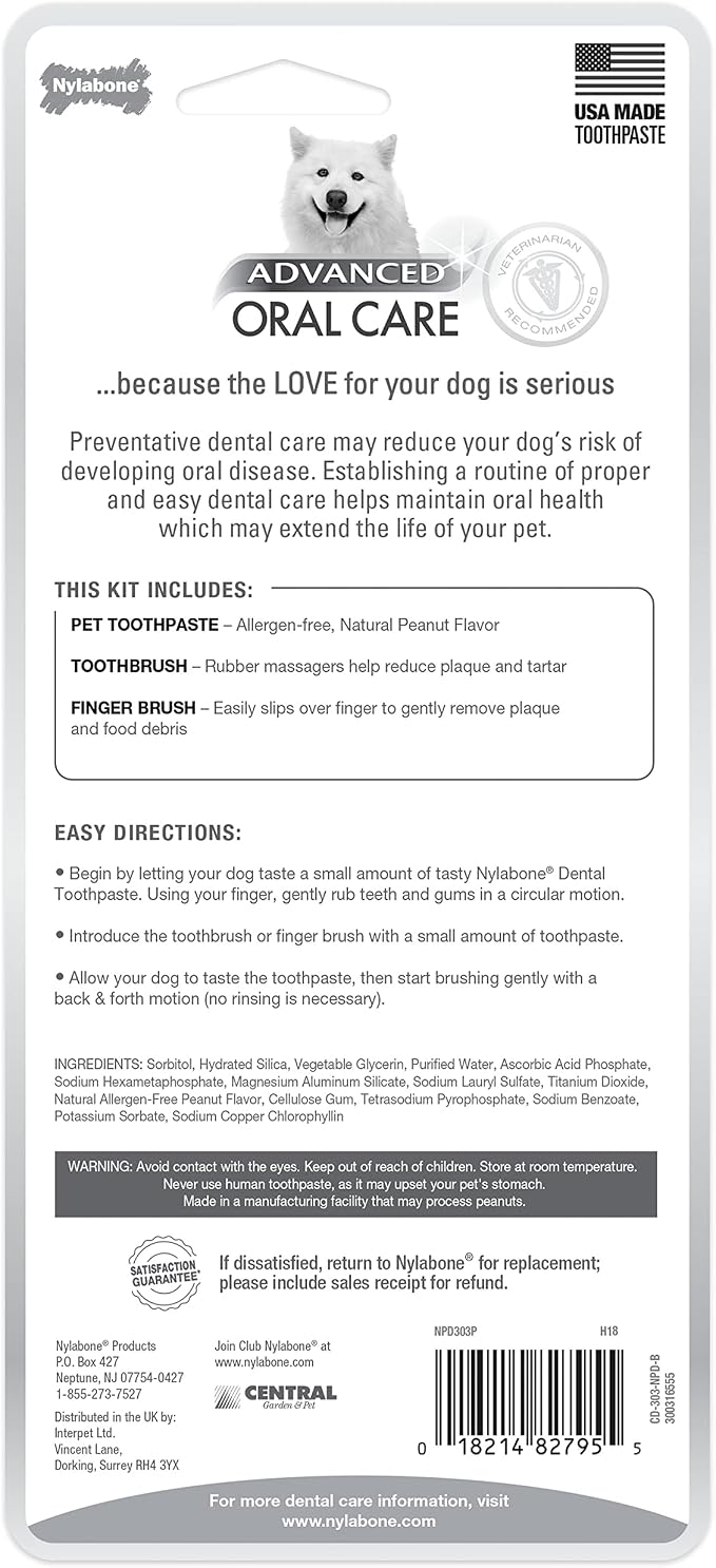 Nylabone Advanced Oral Care Natural Dog Dental Kit Peanut Flavor 2.5 oz.
