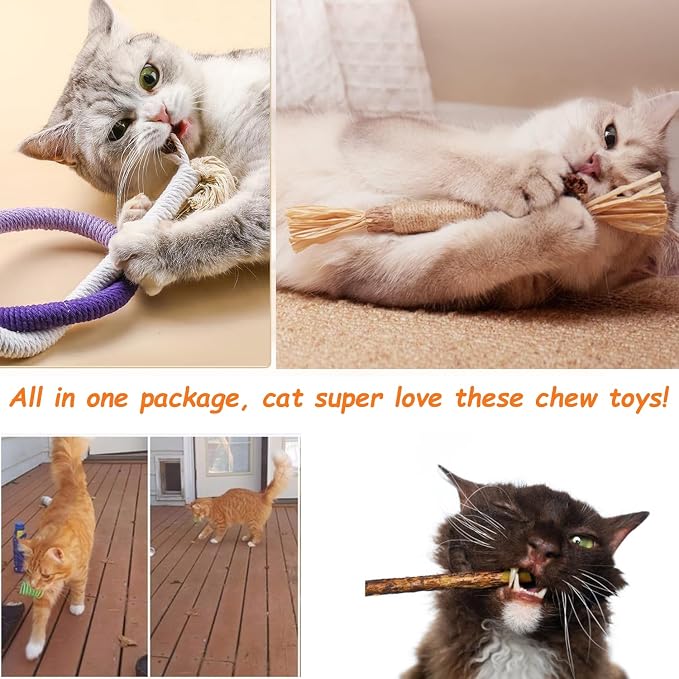 Cat Chew Toy Silvervine Sticks for Cats, Cat Toy Catnip Rope Toys for Kitten Dental Care Safe Teeth Cleaning Toy for Indoor Cats Kitty Kicker Toy Interactive Catnip Kitty Toys for All Breeds Cat