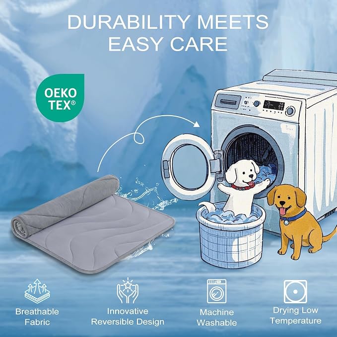 Cozyide Dog Cooling Mat, Q-Max>0.45 Thin Breathable Cooling Mat for Small Dogs, Washable Reversible Dog Pad for Four Seasons, 28" L x 22" W, Dark Grey