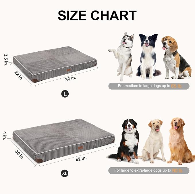FUKUMARU X-Large Dog Bed, Thickened Waterproof Dog Mat with Washable Cover | 4" Extra Thick Egg Crate Foam Pet Mat, Corduroy Orthopedic Dog Bed for Crate, Flat Dog Pad with Anti-Slip Bottom
