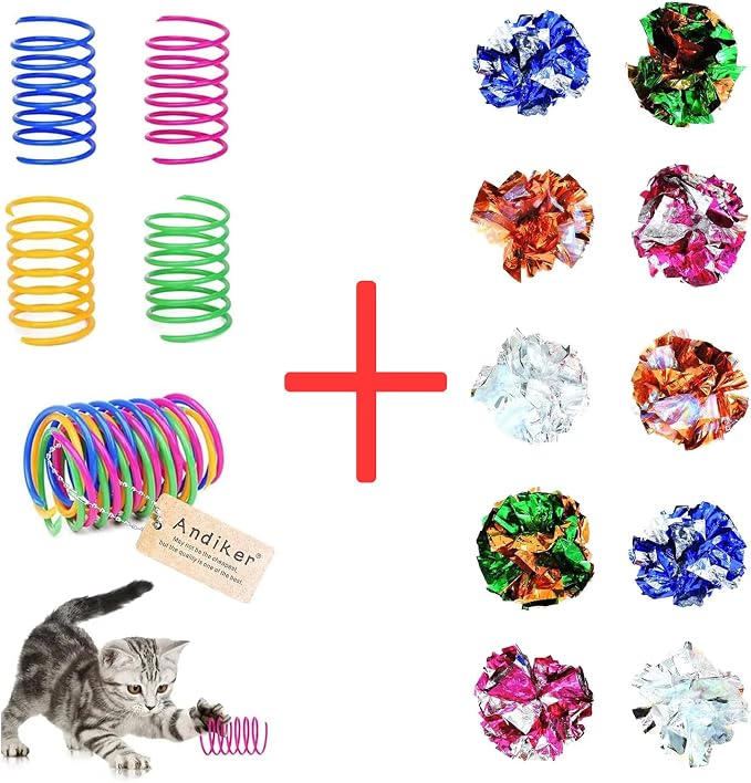Andiker 12PCS Cat Springs &10 PCS 2.36in Cat Crinkle Balls Cat Toy for Indoor Cats