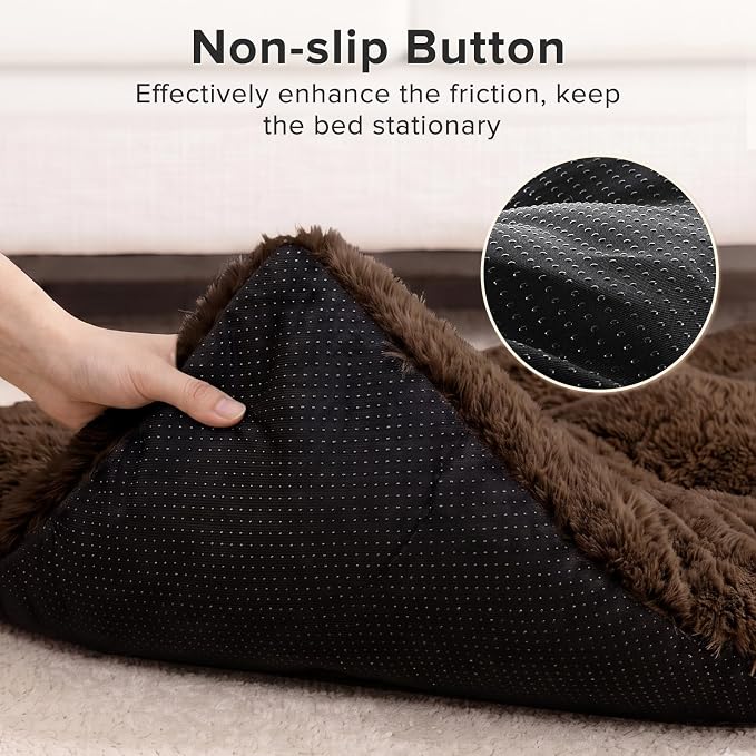 JOEJOY Dog Bed Crate Pad, Deluxe Plush Washable Dog Beds Fulffy Soft Kennel Pad Anti-Slip Pet Sleeping Mat for Small Dogs，23" x 18", Brown