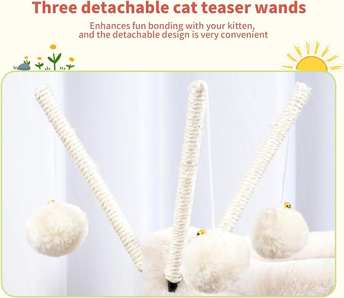 Hey-brother Cat Tree Tower with Removable Toys, Scratching Posts, MPJ008SM | 41.3 Inches Plush Cozy Condo with Platform, Hammock, Sisal Scratch Board and Ball for Indoor Cats, Beige