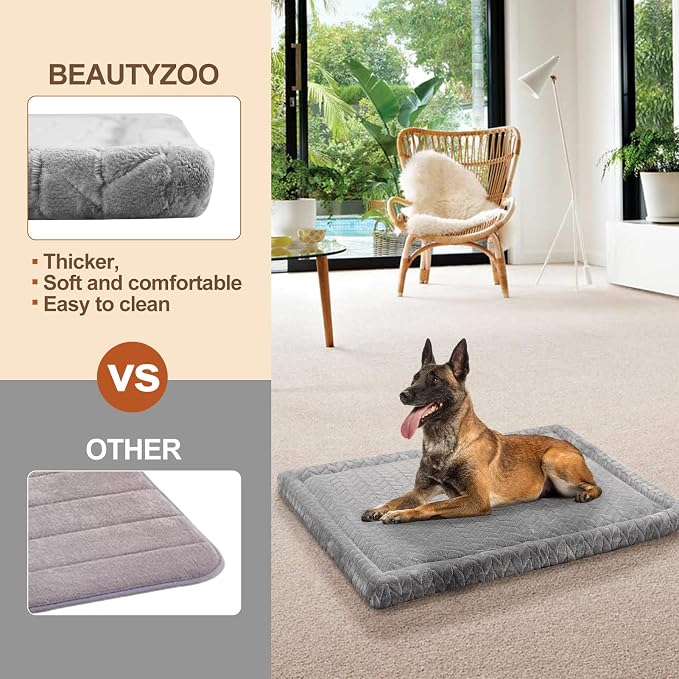 BEAUTYZOO Dog Bed Crate Pad 42 x 28 inch, Washable Dog Crate Mat for X-Large Sized Dogs, Anti-Slip Pet Crate Bed Kennel Pad, Durable Cozy Puppy Sleeping Mat Rectangle Mattress, Grey