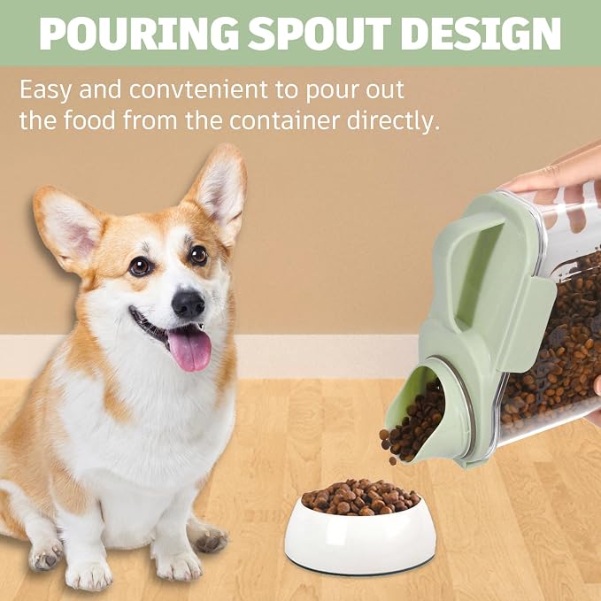 Dog Food Storage Container, Pet Food Storage Containers with Airtight Pour Spout, Cat Food Container with Measuring Cups, Portable Travel Pet Food Container for Dogs, Cats, Birds（Green）