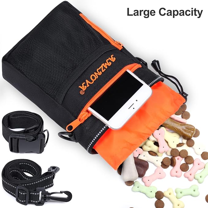AMZNOVA Dog Treat Pouch Treatnow Dog Treat Bag, 6 Cups, Black | Training Pouch with Waist Belt & Clicker for Training & Walking, Waist Clip On Snack Fanny Pack for Pet