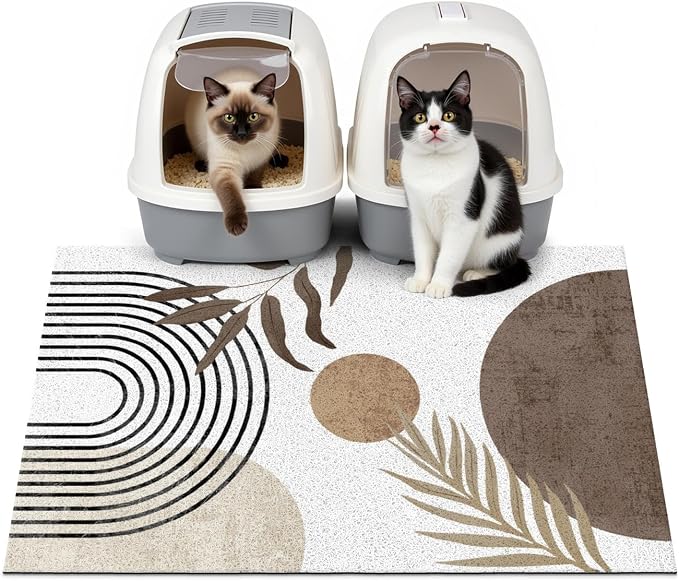 Cat Litter Mat Litter Trapping Mat, 33"x22" Waterproof Urine Proof Litter Box Mat Catcher Mat Non-Slip Washable for Kitty Kitten, Brown