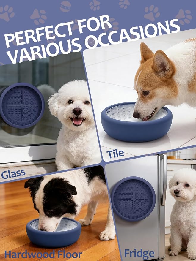 Dog Lick Bowl with Brush and Scraper, Anxiety Relief Lick Mat for Dogs, Non-Slip Freeze Licking Bowl Enrichment Puzzle Feeder for Distraction, BPA Free Silicone, Dishwasher Safe