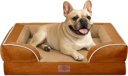 Comfort Expression Orthopedic Dog Bed for Medium Size Dog with Bolster | Waterproof Dog Couch Bed with Washable Cover & Non-Slip Bottom, Supportive Egg Crate Foam Medium Pet Bed, 30x20 Inch